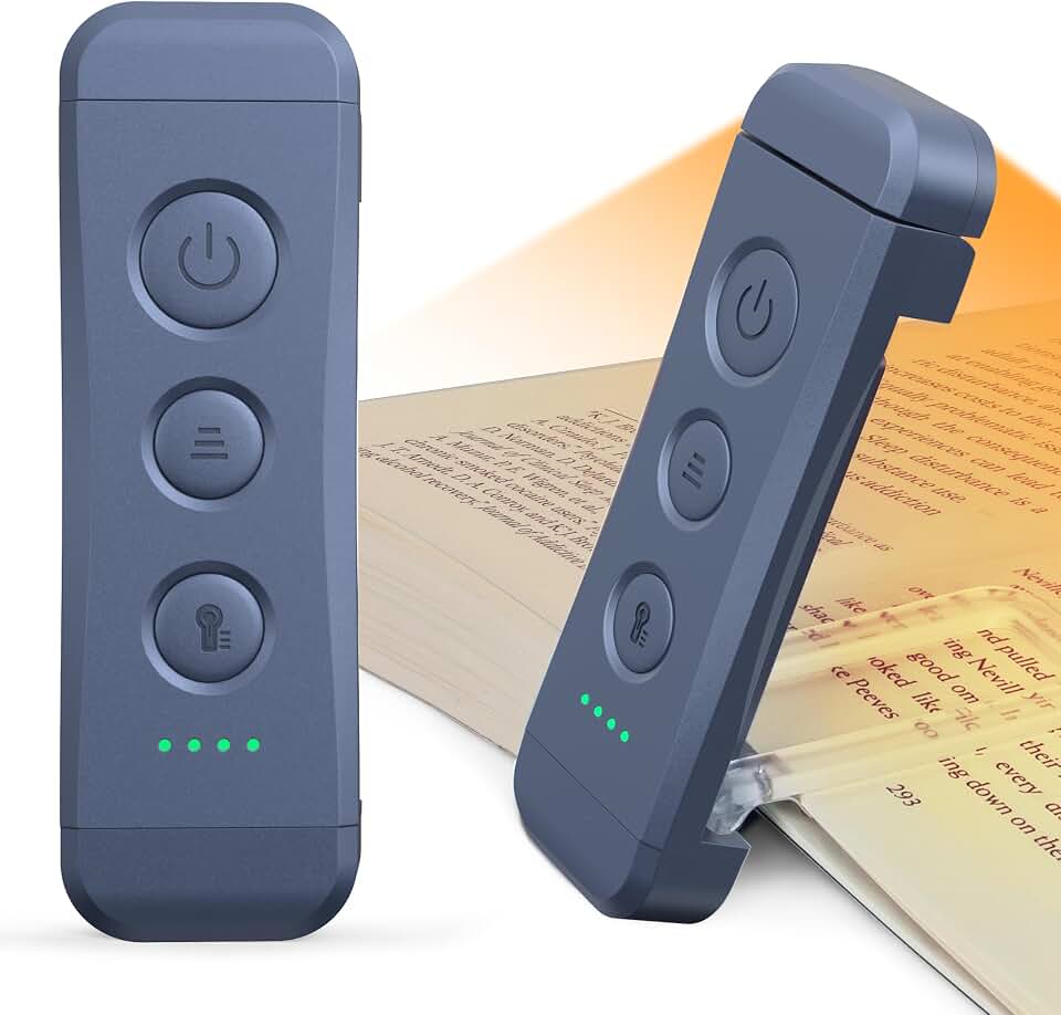 Glocusent USB Rechargeable Book Light, Portable Clip-on LED Reading Light | 3 Amber Colors &amp; 5 Brightness Dimmable, bookmark, Eye-Caring,Compact Gift ,Women Book Lovers,Christmas, Book Accesories Global Recycled Standard ClimatePartner certified