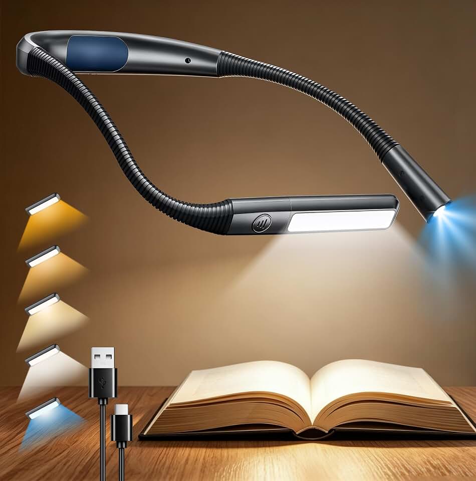 Glocusent Bendable Neck Light, 100 Hours Reading Light for Book Lover Gifts | Hands-Free, Knitting, Crafting, Repairing, 5-Color, Stepless Dimming, Ergonomic, Rechargeable, Eye Care, Sleep Aid, Traveling Global Recycled Standard ClimatePartner certified