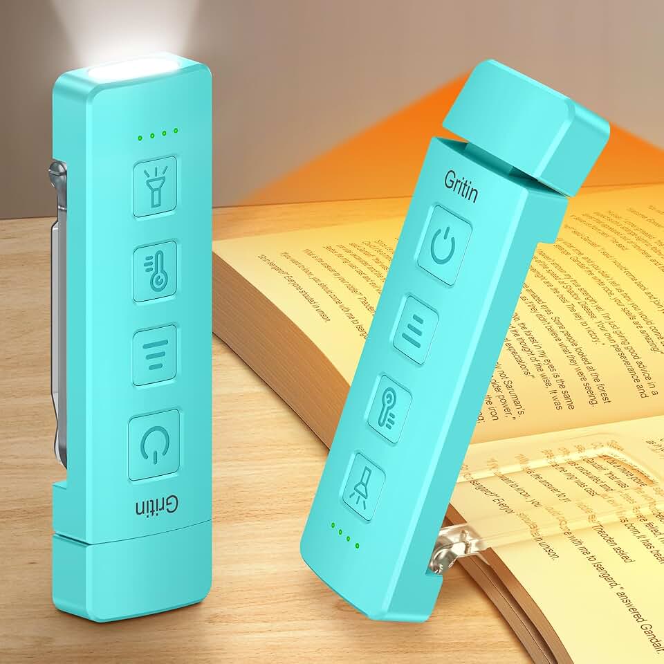 Gritin 2026 Gen 2 Rechargeable Book Light,2-in-1 Reading Light &amp; Flashlight | Eye Caring 6 Color Temps,6-Level Dimmable Brightness,160 Hrs+ Runtime,Compact Size Portable Clip-on Book Lamp for Book Lovers