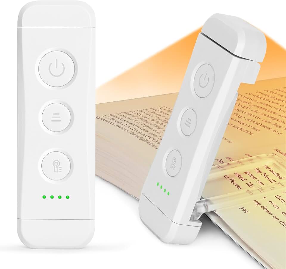 Glocusent USB Rechargeable Book Light, Portable Clip-on LED Reading Light | 3 Amber Colors &amp; 5 Brightness Dimmable, bookmark, Eye-Caring,Compact Gift ,Women Book Lovers,Christmas, Book Accesories,White Global Recycled Standard