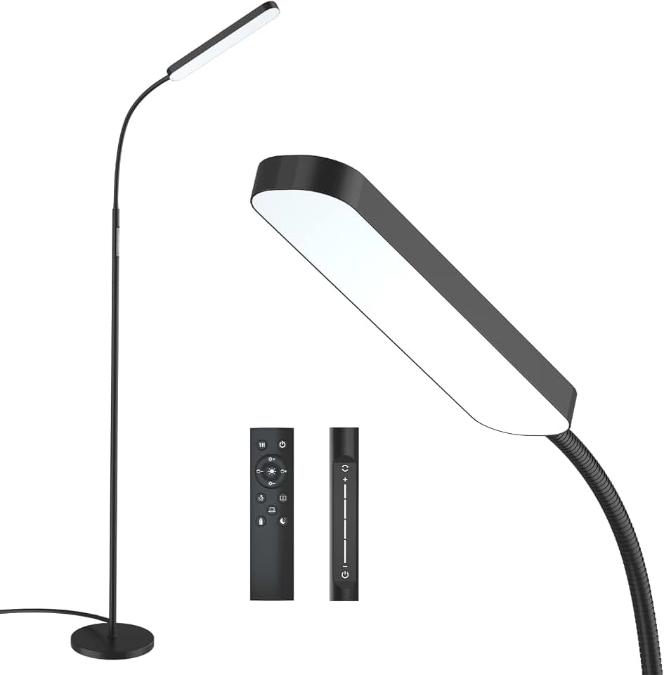 Wio-Mio Floor Lamp, 15W/1000LM Bright LED Floor Lamp with Stepless Dimming | Remote and Touch Control, 3000K-6000K Color Temperature, Adjustable Gooseneck Tall Reading Lamp for Living Room, Bedroom