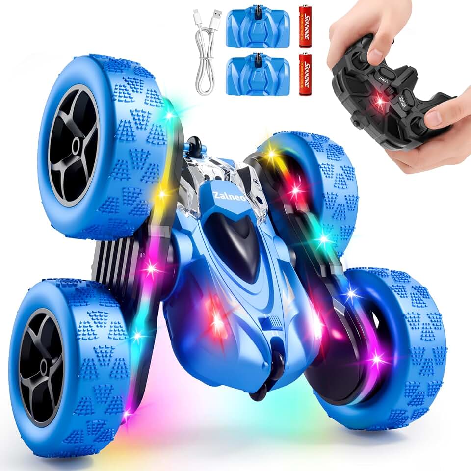 Remote Control Stunt Car 4WD 360° Flip Double‑Sided RC Vehicles, LED Light Bar, USB‑C Modular Battery, 2.4 GHz Outdoor Beach Toy for Boys 6‑12 Years Old, Birthday &amp; Christmas Kids Gift, Blue ClimatePartner certified