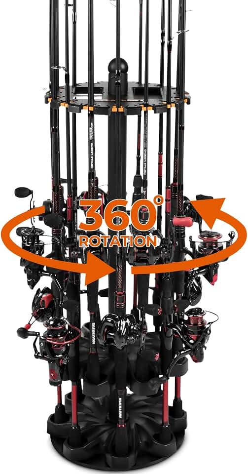 KastKing V16 Rotating Fishing Rod Holder for Garage, Fishing Gear | Floor Rack Holds Up to 16 Rods &amp; Combos, Space-Saving Pole Organizer with Foam, Durable ABS, Fishing Storage Gift for Men