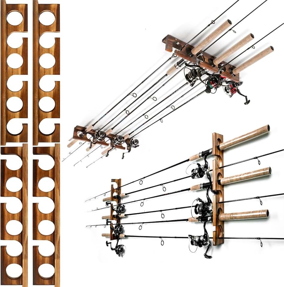 Ghosthorn Fishing Rod Holder,Wall or Ceiling Mounted Pole Rack Garage | Fishing Rod Rack Holds Up to 6 Rods,Fishing Pole Holder with Wall or Ceiling Mount Design for Garage Storage Organizer