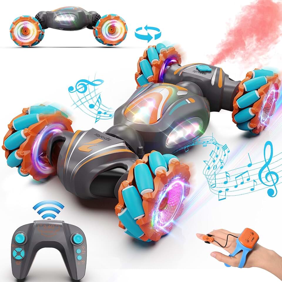 Nicella Remote Control Car, RC Cars for Boys, Gesture Stunt featuring Light &amp; Music, 4WD, 360° Rotating, 2.4Ghz Remote Control Car Toys, Birthday Gift for Kids Age 6+ (Grey)