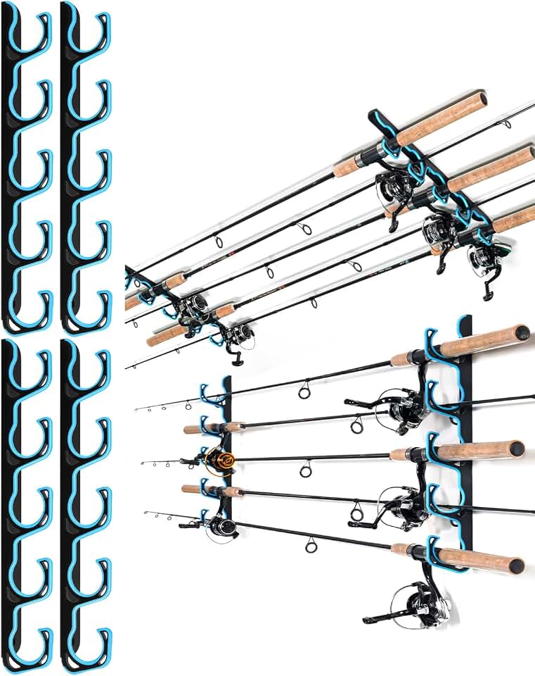 Ghosthorn Fishing Rod Rack,Wall or Ceiling Mounted Pole Holder Garage | Fishing Rod Holder Holds Multiple Rods,Wall or Ceiling Mounted Fishing Pole Rack for Garage Space Saving Rod Storage
