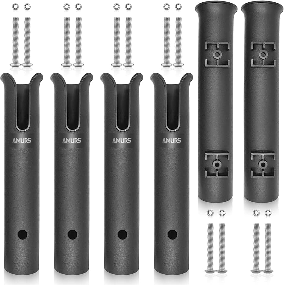 6-Tube Black Fishing Rod Holder with Mounting Screws,PVC Fishing Rod Rack | Easy to Install,Boat Rod Holders for Storage,Durable Fishing Pole Holders for Garage,Cooler,Kayak,Trailer and Truck