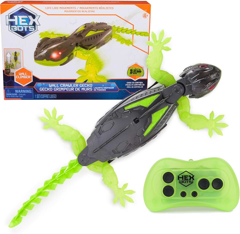 HEX BOTS Wall Crawler Gecko Rechargeable Remote Control Toy | Lizard RC Toy, Wall Climbing Technology, Realistic Limbs, Simple to Use Remote, Prank Toys &amp; Gifts for Kids Ages 4+