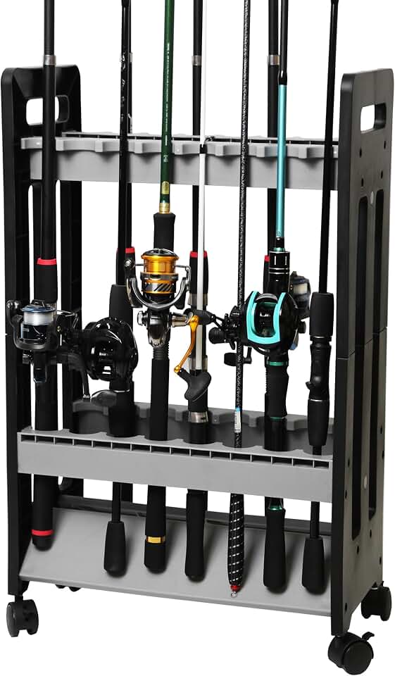 Fishing Rod Holder,Fishing Pole Holders for Garage,Fishing Gifts for Men | Rod Holder for 16 Rods and Reel Combos,Vertical Fishing Rod Rack Floor Storage,Fishing Rod Storage