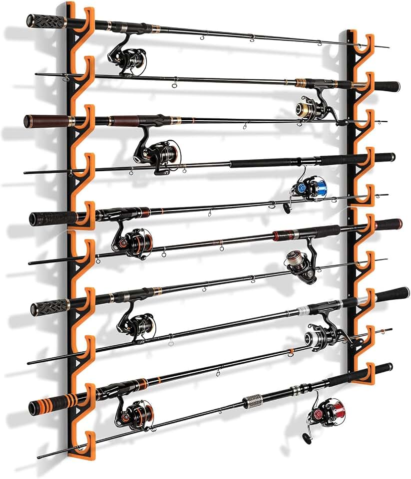 2 Pack Horizontal Fishing Rod Holders for Garage Wall &amp; Ceiling, Anti-Scratch Soft PU Pad Rod Rack, Fishing Pole Storage Organizer Holds up to 10 Rod, Wall Mount Rod Keepers for Casting Rods