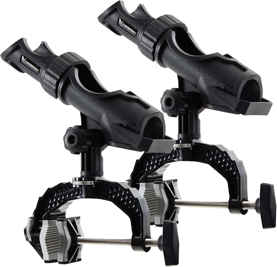 Hitorhike Fishing Rod Holder with Aluminum Alloy Base and One-Click Lock System Fits Round Square Tubes 0.59"~4.53" Enlarged Clamp Range for Bank Boat Kayak Fishing Rod Holder