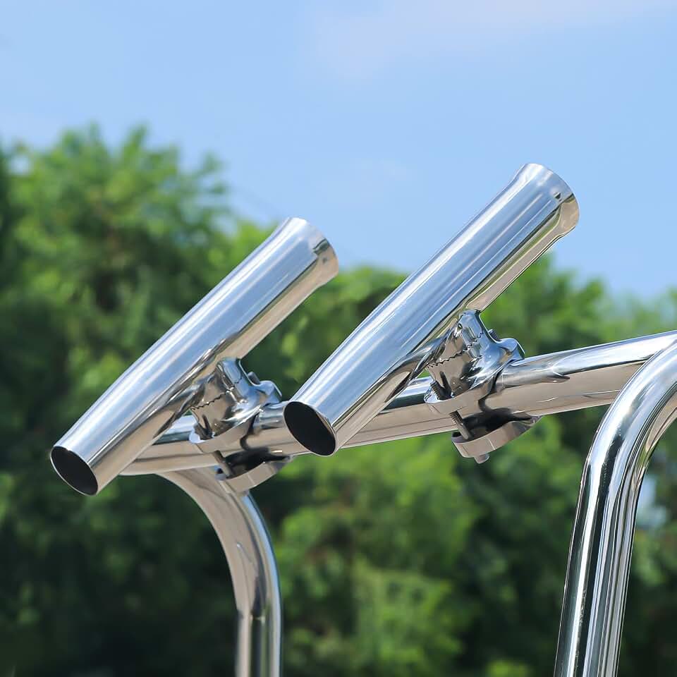 (2X) 316 Stainless Tournament Style Boat Fishing Holder Clamp on Fishing Rod Holder for Boat 1-1/4" to 2" Rail Gimbal Pin at Bottom