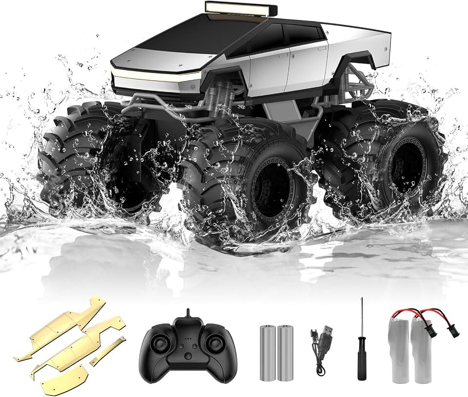 Amphibious Remote Control Car, 1:18 Monster Truck Toys for Boys RC Cars | 2.4 GHz Waterproof RC Trucks, 4WD All Terrain Off-Road Pickup, Kids Christmas Birthday Gifts Present Boys Girls Toys For Ages 6+