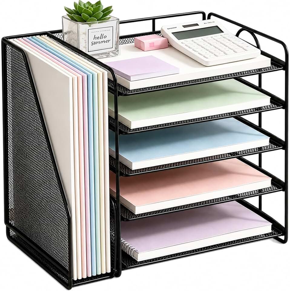 OPNICE Desk Organizer, 5-Tier Paper Organizer Letter Tray, Black | Desk Organizers and Accessories, Office Desk Accessories &amp; Workspace Organizers, Desktop File Organizer for Office Supplies