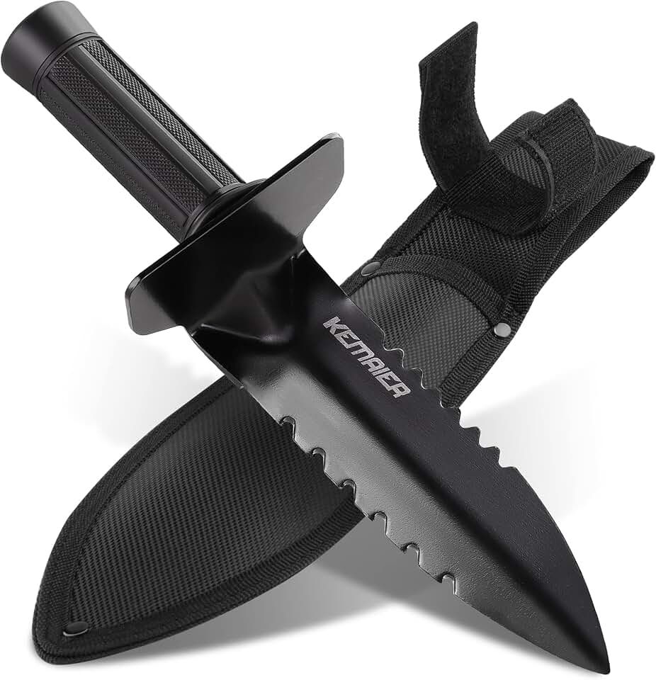 Kemaier Metal Detector Shovel, Heavy Duty Digging Tool for Accessories | All-Metal Handle, Serrated Cutting Edge, Reduces Wrist Strain