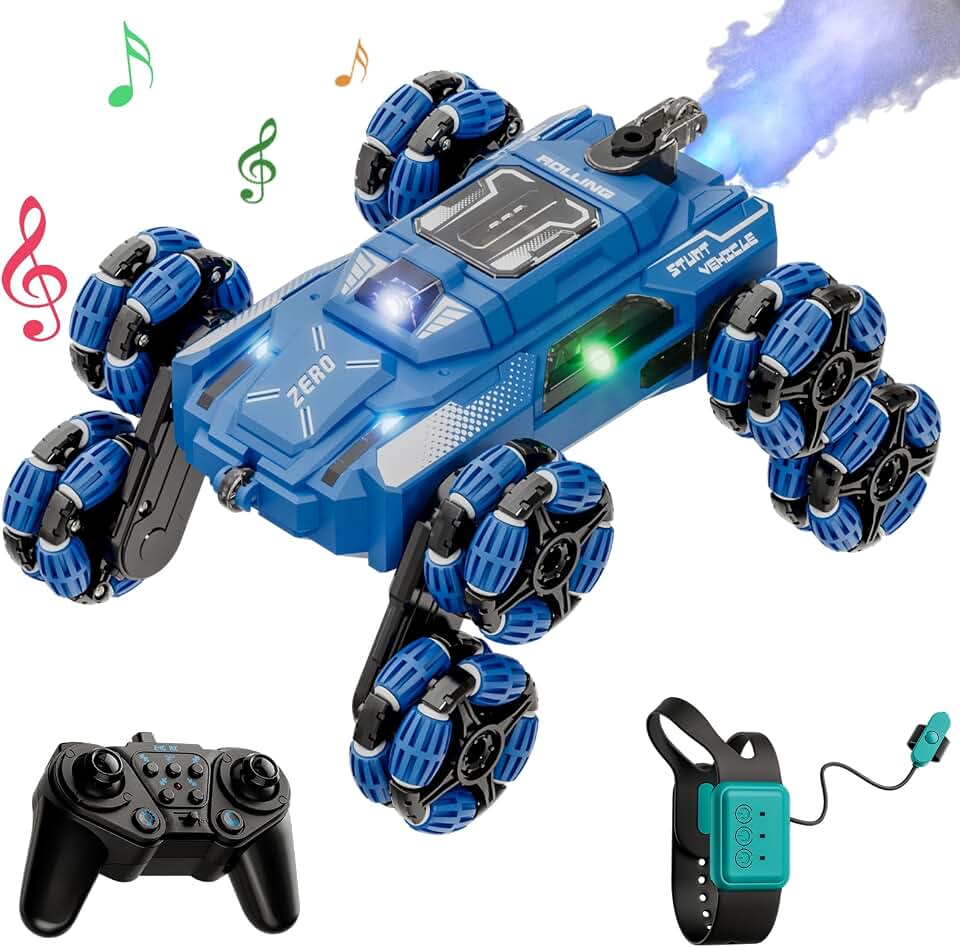Awesome 8-Wheel Gesture RC Stunt Car, 2.4GHz Climbing Toy for Ages 6-14 | 8-Wheel Double-Sided Climbing Vehicle, Gesture &amp; Remote Dual Control, Built-in Lights and Music, Transformable Drift RC Car
