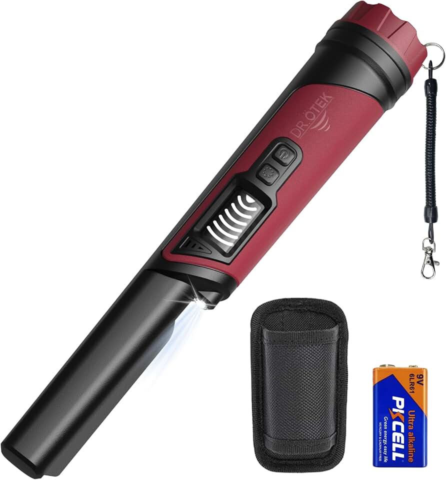 DR.ÖTEK Metal Detector Pinpointer, IP68 Fully Waterproof Underwater Pinpointer Metal Detector with LCD Screen &amp; LED Light 360° Accurate High-Sensitivity Detection, Handheld Wand for Adults &amp; Kids, Red