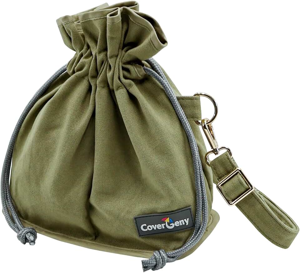 Nature Collection Bag for Rock,Leaf, Pine Cones, Beach Glass, Kids, Teens &amp; Women Canvas Crossbody Treasure Hunting Bag with Drawstring Closure,Sand-Sifting Mesh Bottom &amp; 2 Compartments Army Green