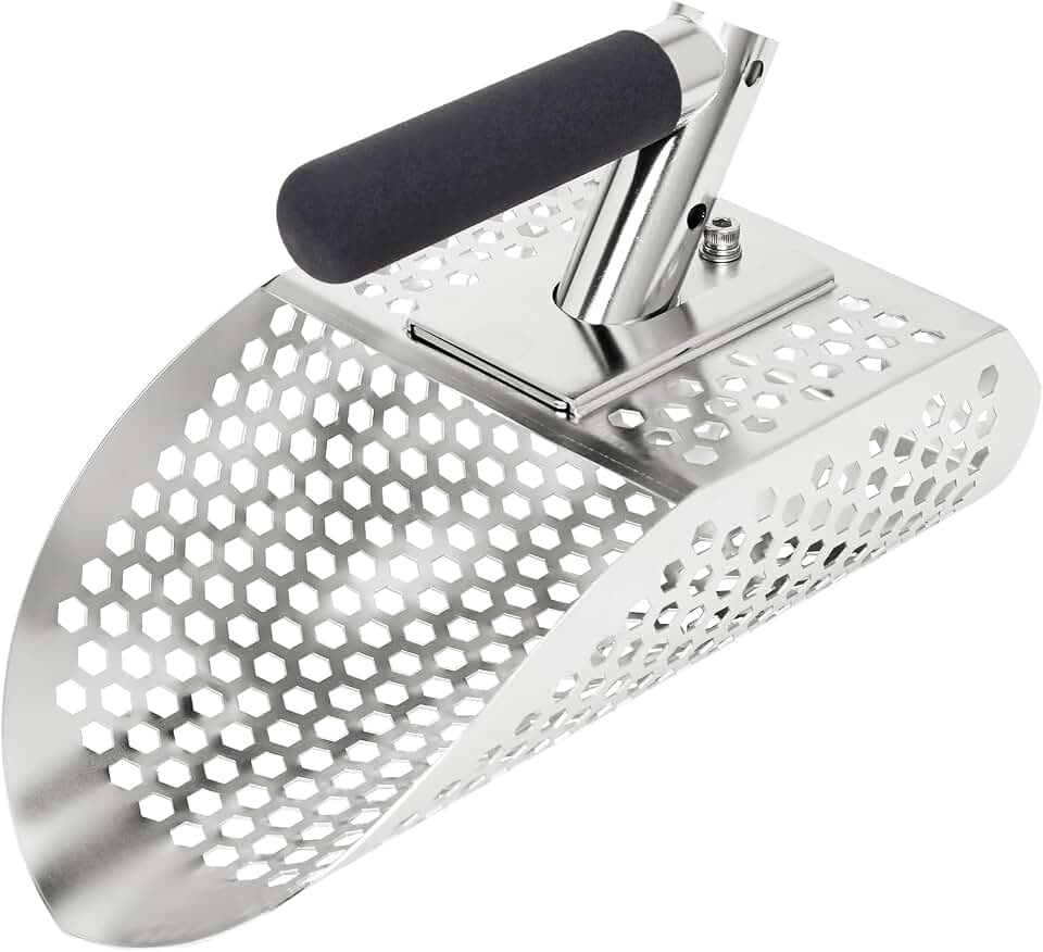 Sand Scoop for Metal Detecting, Metal Detector Accessories for the Beach | Stainless Steel Sand Sifter Shovel, Sand Flea Rake, Fast Sifter Shovel for Underwater Treasure Hunting, Shark Tooth, Shells