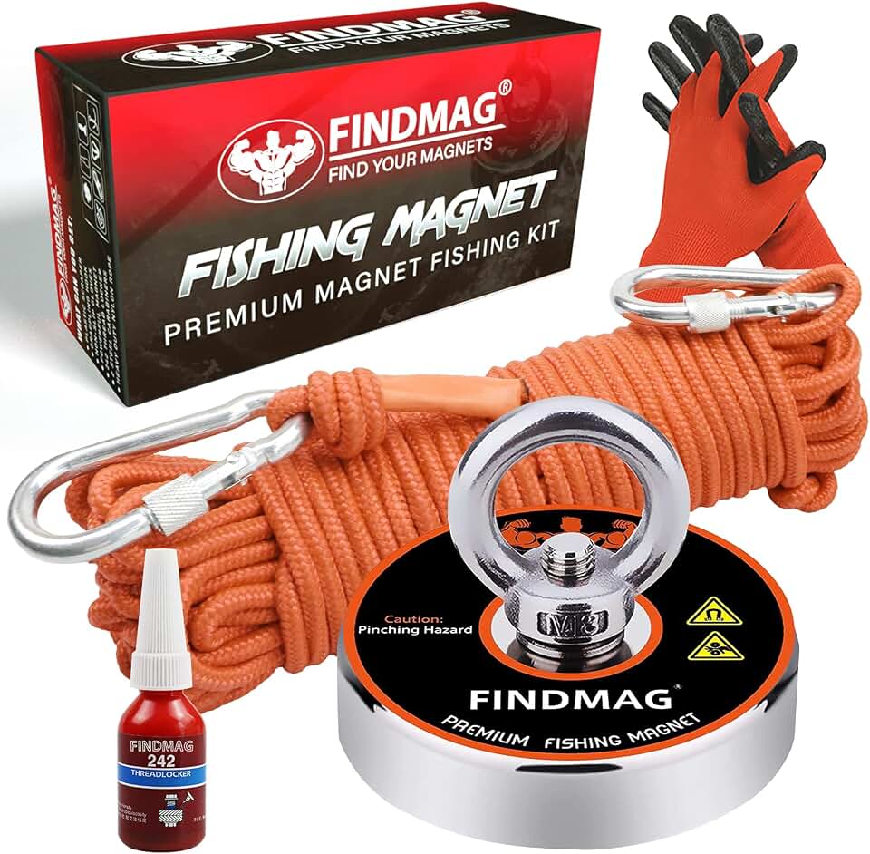 FINDMAG 500 LBS Neodymium Fishing Magnet Kit, 2.36 Inch Magnet Fishing | Fishing Magnet for Underwater Retrieving, High Power Super Strong Magnet Heavy Duty for Fishing and Treasure Hunting