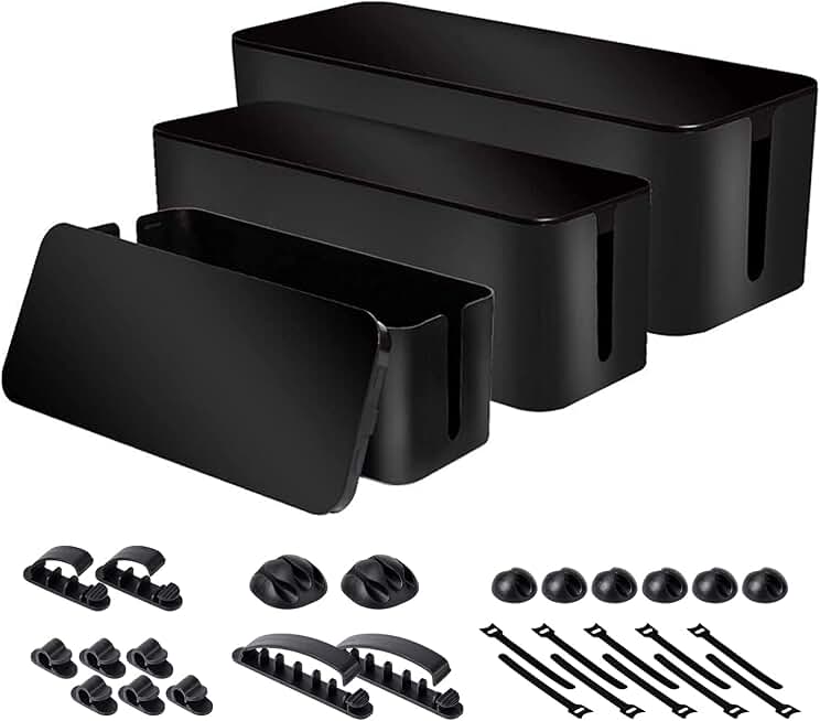 3 Pack Cable Organizer Box, Cable Management Box for Surge Protector | Under Desk Power Cover Cord Holder, TV Computer Wires Cord Organizer, Cable Management Set, for Home/Office(Black)