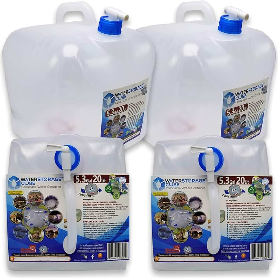 WaterStorageCube Collapsible Water Container with Spigot (5.3 Gal (2-Pack)) | BPA-Free Camping Water Storage Carrier Jug for Outdoors Hiking Backpack &amp; Survival Kit, Foldable Portable Water Canteen