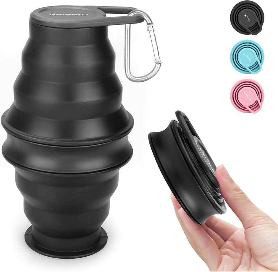 Nefeeko Collapsible Water Bottle, BPA Free Silicone Foldable Water Bottles | 17oz(500ml) Reuseable Water Bottles for Travel Gym Camping Hiking, Portable Leak Proof Sports Water Bottle with Carabiner