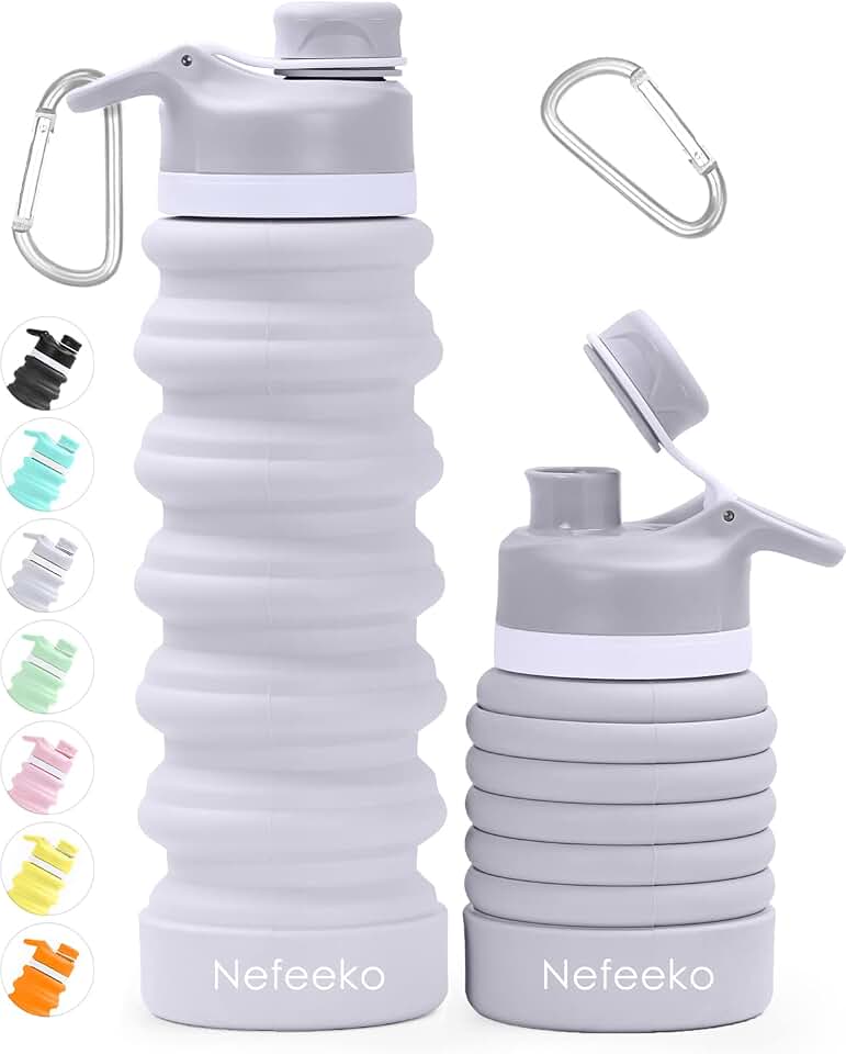 Nefeeko Collapsible Water Bottle, 26oz Silicone Foldable Water Bottles | Leakproof BPA Free Travel Water Bottles with Carabiner,Portable Sport Water Bottles for Camping,Hiking Outdoor Indoor Sport