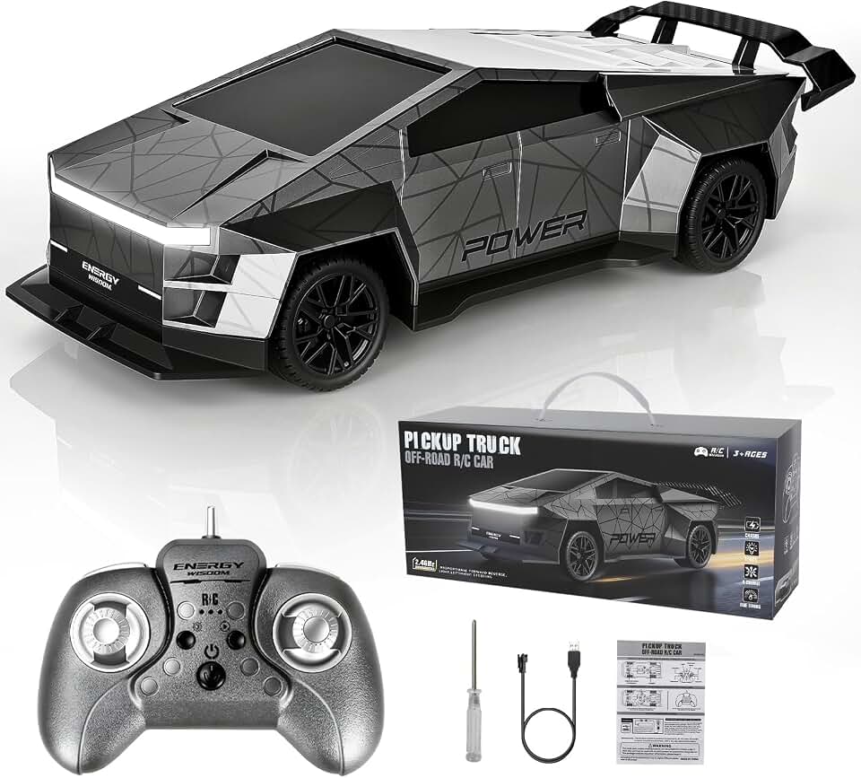 Remote Control Car/RC Truck – 2.4 GHz All-Terrain Cyber Vehicles | One-Touch Demo, Three Adjustable LED Light Effects, Off-Road Pick-Up Hobby Monster Truck Toys Gifts for Boys/Girls Aged 3 Plus