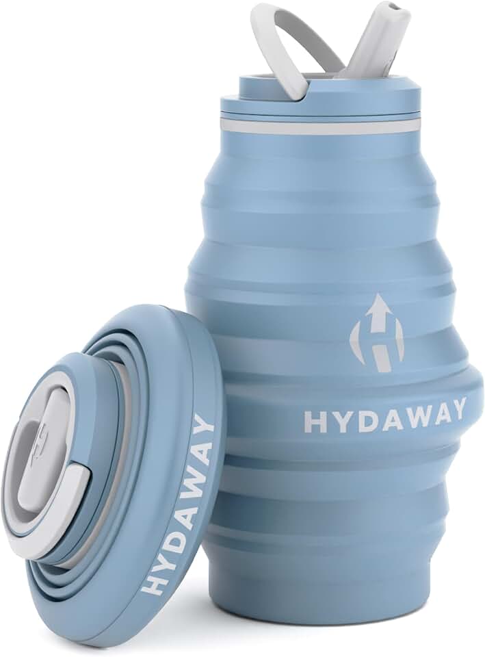 HYDAWAY 17oz Collapsible Water Bottle, Packable Leakproof for Travel | Travel-first design. Fold flat to 1.5 in for carry-ons, purses, seatbacks. Leakproof, BPA-free, dishwasher safe.