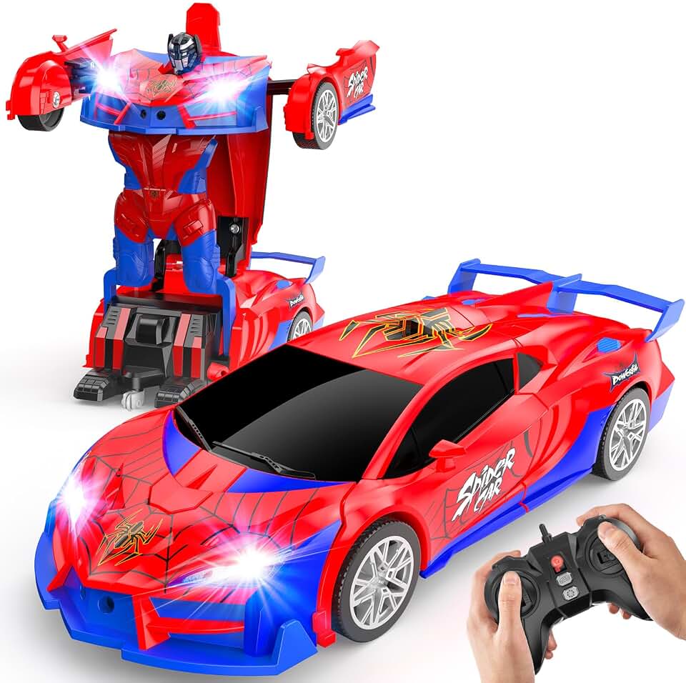 Spider Transform Remote Control Car Toys for Boys 4-7,2.4GHz RC Vehicles with Dual-Color Lights,Fast 360°Rotation,One-Click Deformation,Toys for 3 4 5 6 7 8 9 10 11 12 Year Old Boys