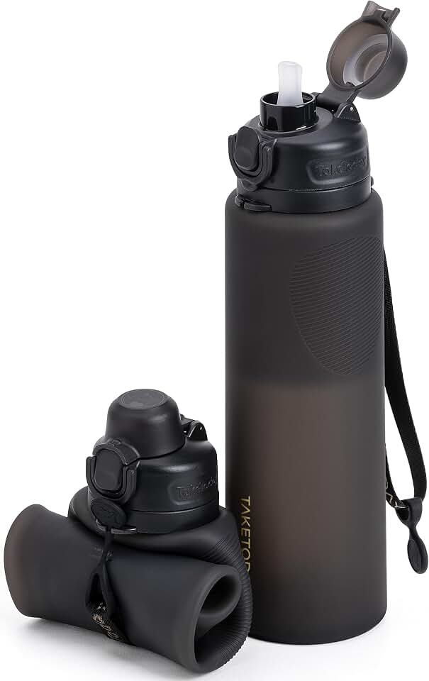 TakeToday Collapsible Water Bottles 32oz, Foldable Travel Water Bottle, BPA Free, Silicone Water Bottle Leakproof for Hiking, International Travel, Outdoors Global Recycled Standard