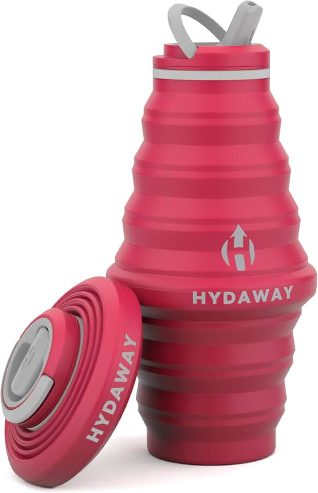 HYDAWAY 25oz Collapsible Water Bottle, Packable Leakproof for Travel | Large capacity design. Folds flat for carry-ons, day bags, hiking packs. Leakproof, BPA-free.