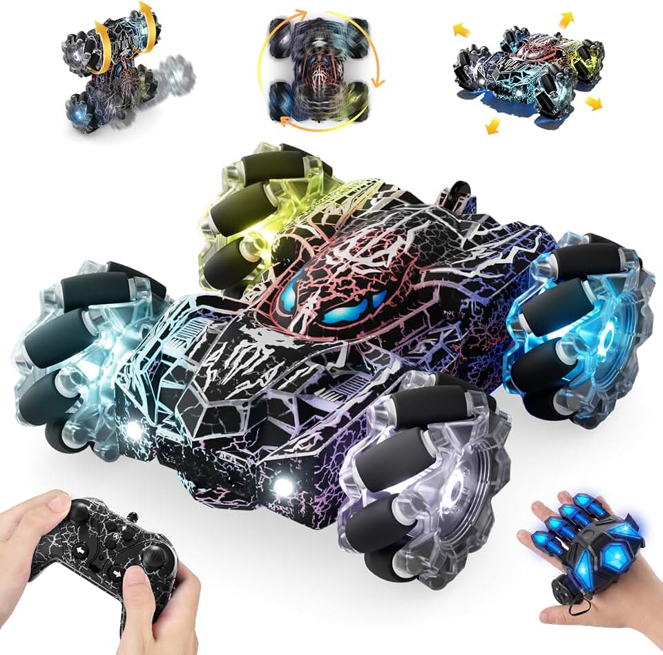 Black Spider Gesture Sensing Remote Control Car for Boys 3-12 | Double Sided RC Cars, Full-Body Light, 2.4GHz Hand Controlled, Rechargeable RC Stunt Car