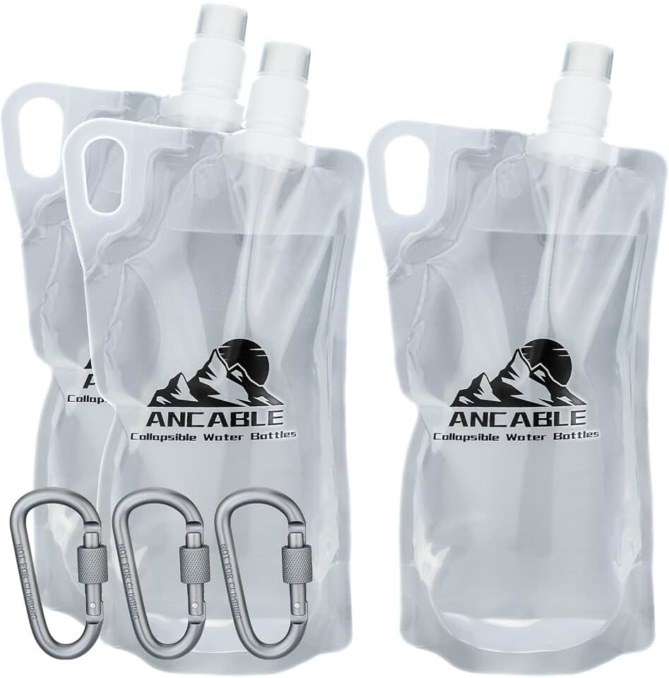 Ancable 33oz (1L) Collapsible Water Bottles, 3-Pack Reusable Travel Foldable Water Bottles for Hiking Camping Running Bike, BPA-Free Water Bottle