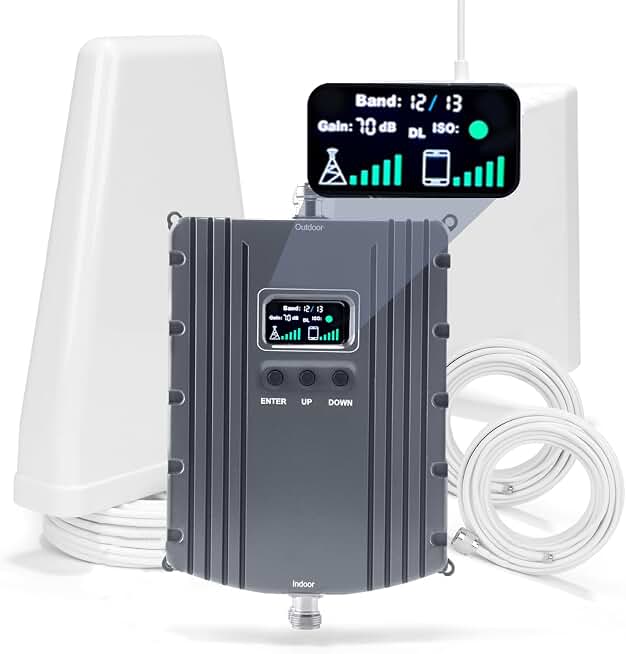 Cell Phone Booster for Home,Up to 5500Sq Ft,Cell Phone Signal Booster for Band 2/25 / 4/66 / 5/12 / 17/13 with All U.S. Carriers,Boosts 5G 4G LTE, FCC Approved (Grey)
