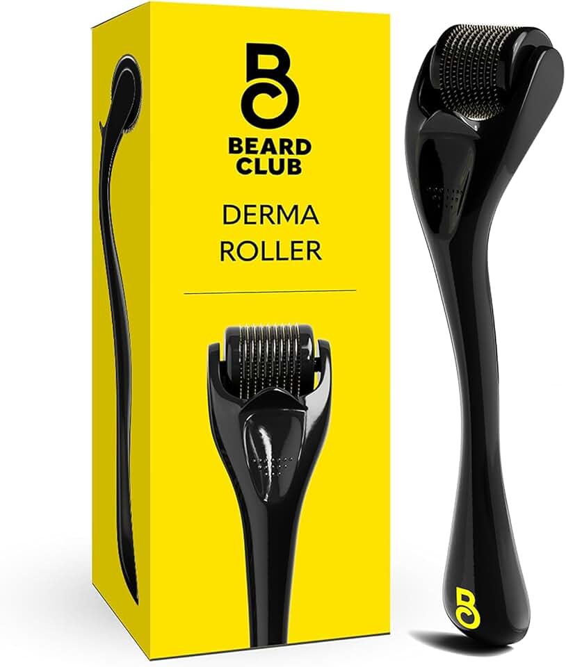 The Beard Club Derma Roller for Face, Body and Scalp - Microneedling for Men and Women with 540 Titanium Microneedles - Beard Roller &amp; Micro Needling Scalp Hair - Black