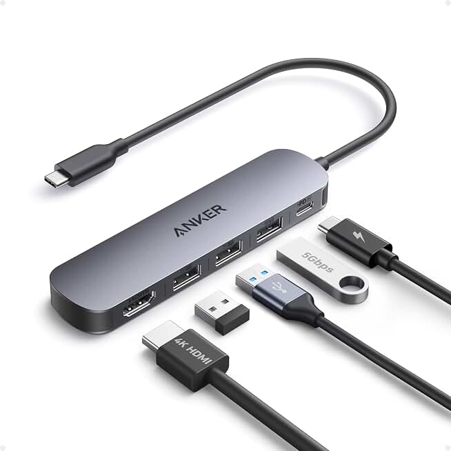 Anker USB-C Hub, 5-in-1 USB Hub for Laptops, 4K HDMI Multiport Adapter | USB C Dongle with 90W Max Power Delivery, 3×5Gbps USB A Data Ports, for MacBook, Dell, and More (Charger Not Included) ClimatePartner certified
