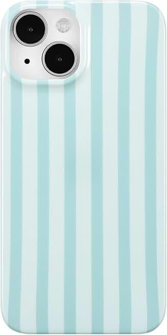 ZTOFERA Cute Vertical Striped Case for iPhone 13/14,Light Blue | Raised Edge Protection/Soft Anti-Scratch Back/Slim and Glossy/Fashion Simple Pattern Phone Cover for Women Girls