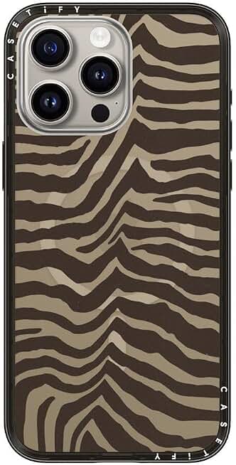 CASETiFY for iPhone 15 Pro Max Case - Compact Compatible with MagSafe | Slim and Sleek | 4ft. 2x Military Grade Drop Protection | Zebra-Brown | Black ClimatePartner certified