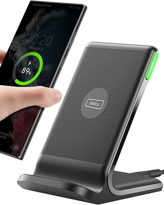 INIU Wireless Charger, 15W Fast Wireless Charging Phone Station with LED | Sleep-Friendly Adaptive Light, Exclusive Temp°Guard, Wireless Charging Station for iPhone 17 16 Pro Max, Samsung S25 S24 etc ClimatePartner certified