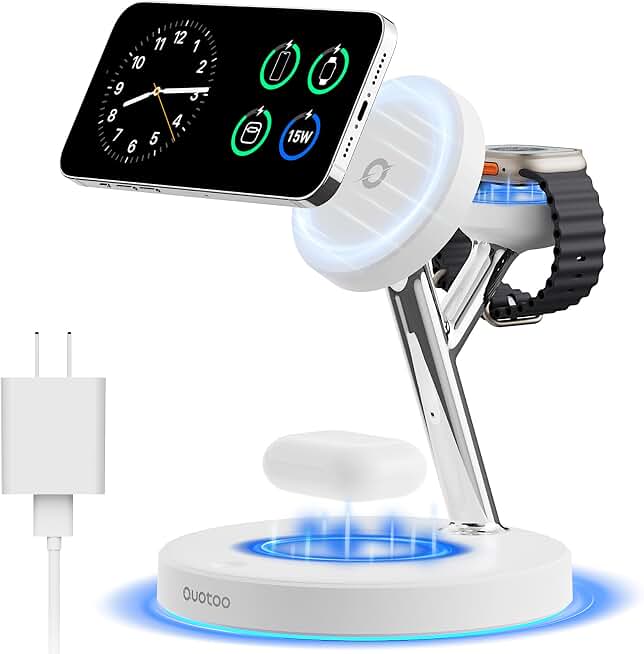 3 in 1 Mag-Safe Wireless Charger Stand for iPhone Apple Watch AirPods | Adjustable Blue Ambient Light,15W Magnetic Charging Station for iPhone 17 16 15 14 13 12 Series Wireless Charging Station