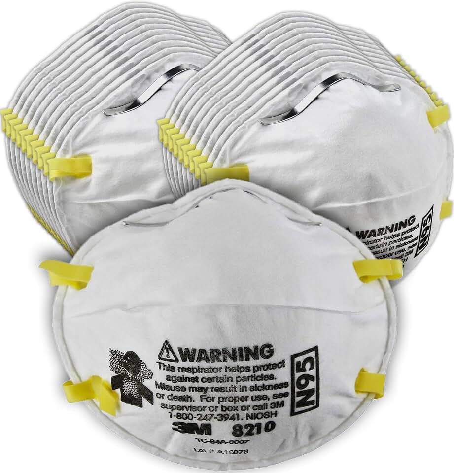 3M Personal Protective Equipment Particulate Respirator 8210, Pack of 160, N95, Disposable, NIOSH APPROVED, Smoke, Dust, Grinding, Sanding, Sawing, Sweeping