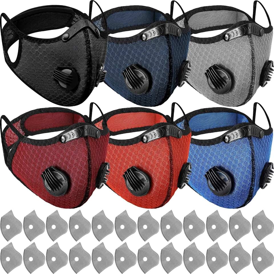 Threlaco 6 Pcs Dust Mask Reusable Respirator Mask | Breathable Face Mask with Activated Carbon Filters, for Woodworking Mowing Sanding Dust Protection