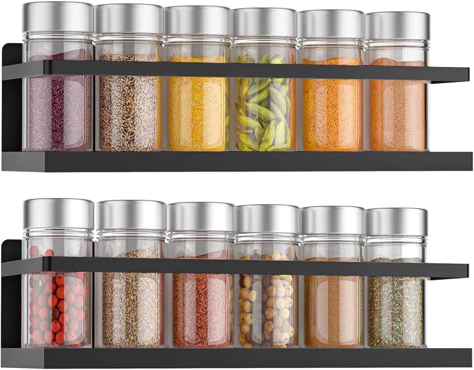 VANPET Magnetic Spice Rack for Refrigerator, Magnetic Fridge Shelf for Kitchen Spice Organizer, Spice Rack Wall Mount, Fridge Organizers and Storage (2, Black)