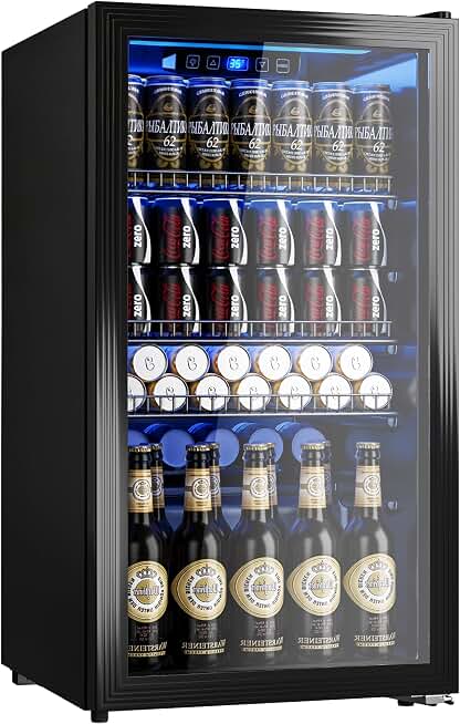 130 Can Beverage Refrigerator, 3.2 Cu.Ft Mini Fridge Beverage Cooler | Glass Door, 35–65°F Digital Temperature Display, Adjustable Shelves, Beverage Fridge for Soda, Beer &amp; Wine Global Recycled Standard
