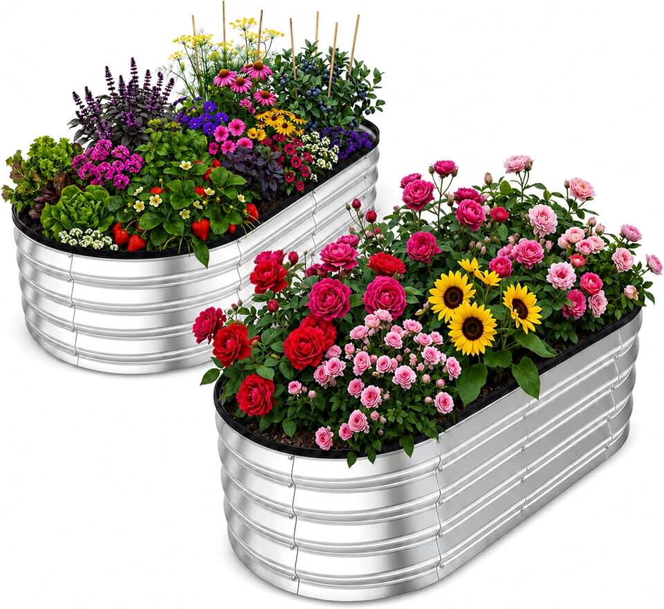 Utopia Home Galvanized Raised Garden Bed 4x2x1 Ft, Pack of 2 Silver | Galvanized steel construction Rust resistant Easy assembly Vegetable and flower gardening