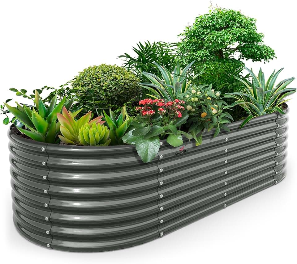 Anleolife 8x4x2ft Oval Deep Root Galvanized Raised Garden Bed, Quartz Grey | 478-Gallon Capacity, 24in Soil Depth, Interior Bracing and Broad Crop-Row Space for Tomatoes, Peppers and Seasonal Rotation