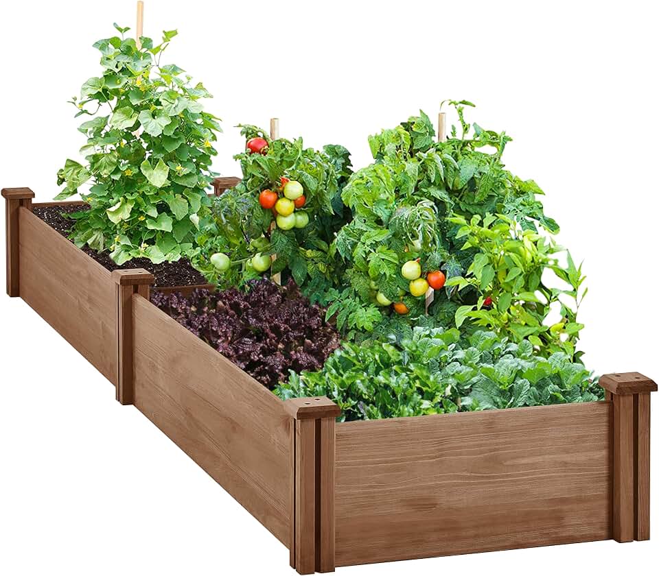 Yaheetech Raised Garden Bed Planter Box for Vegetables Growing, Dark Brown | Fir wood raised bed offers easy assembly, and a practical space for growing vegetables, herbs, and garden plants.