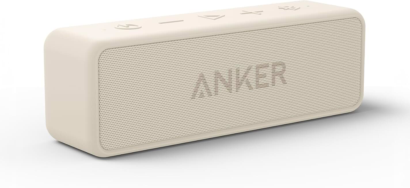 Soundcore Anker 2 Portable Bluetooth Speaker, Stereo Sound, IPX7 | BassUp, 24H Playtime, Bluetooth 6, Wireless Speaker for Home, Outdoors, Travel - Beige ECOLOGO